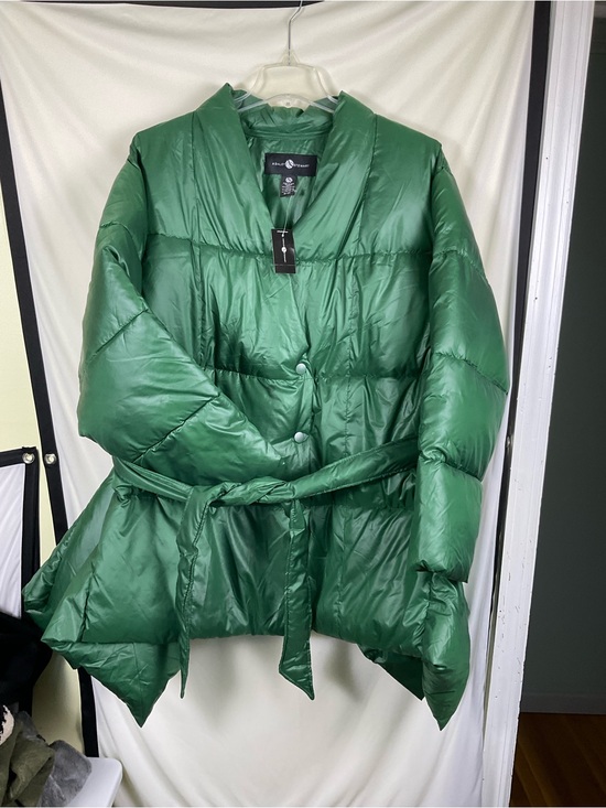 Ashley Stewart Jackets & Blazers - Ashley Stewart Emerald Green Asymmetrical Quilted Belted Puffer Coat